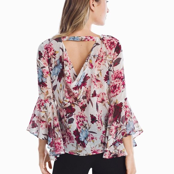 White House Black Market WHBM Elsa Floral Drape Back Blouse